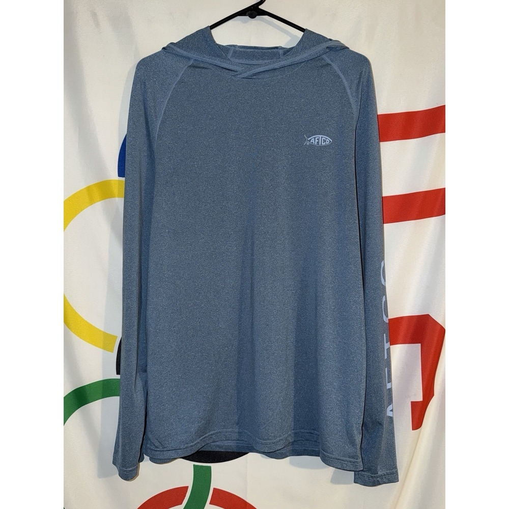 Aftco Lightweight Hoodie Mens Small Blue Pullover Fishing Aftech